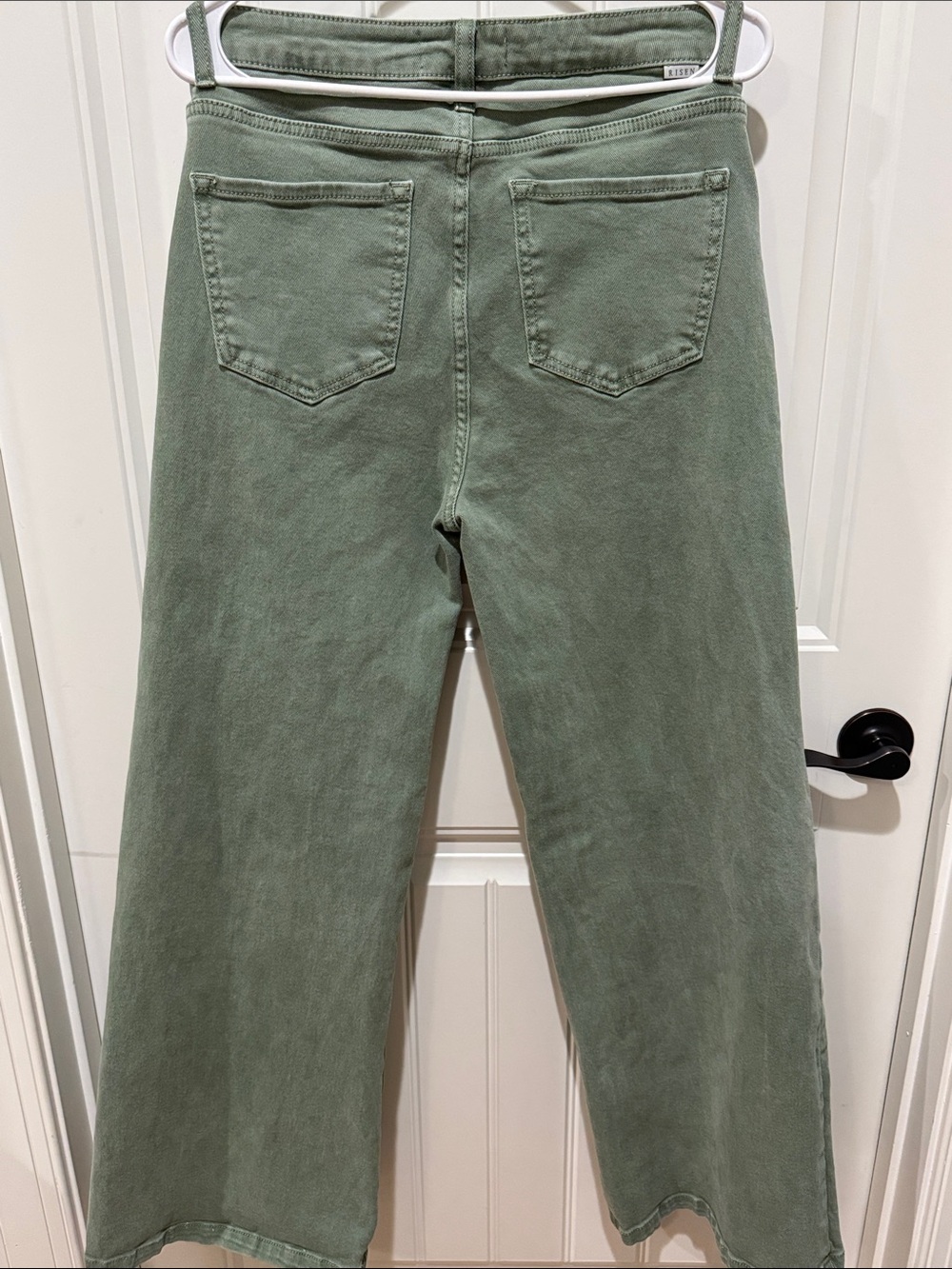 High-Rise Wide Leg Jeans in Sage Green - Picture 6 of 7